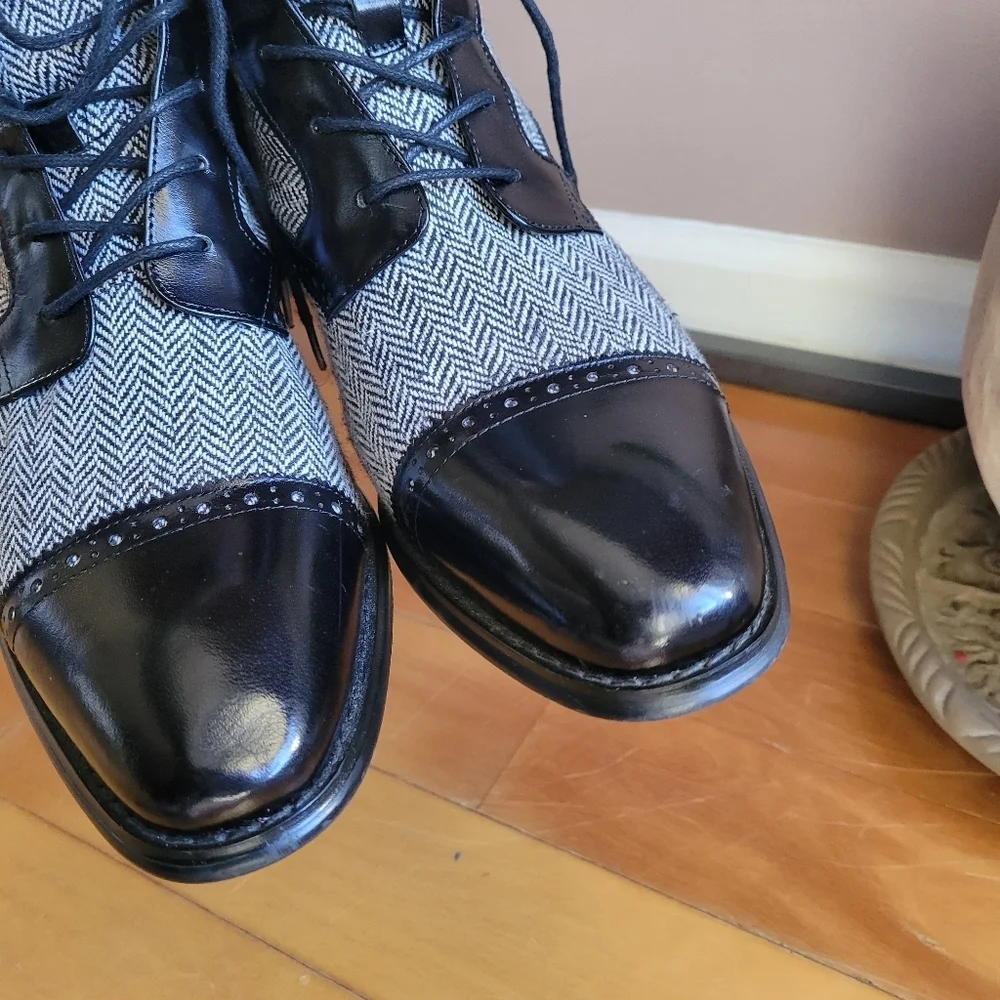 Giovanni Mens Gray Black Herringbone Lace Up Tweed Ankle Oxford Boots Size 8.5